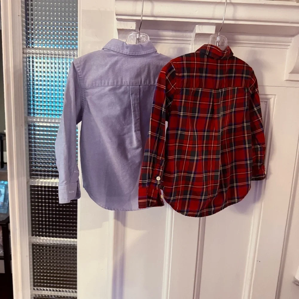 Ralph Lauren Lot Of 2 Boys Button Down Shirts Blue Oxford & Red Plaid Sz 24 Mo.